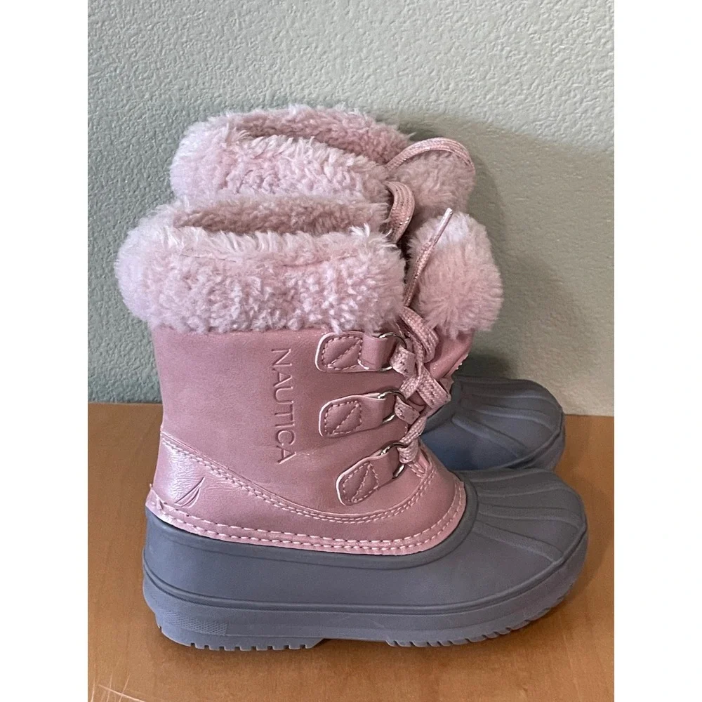 Nautica Ayce Girls Snow Boots Pink Upper Paired Durable Grey Shell Size 11 New